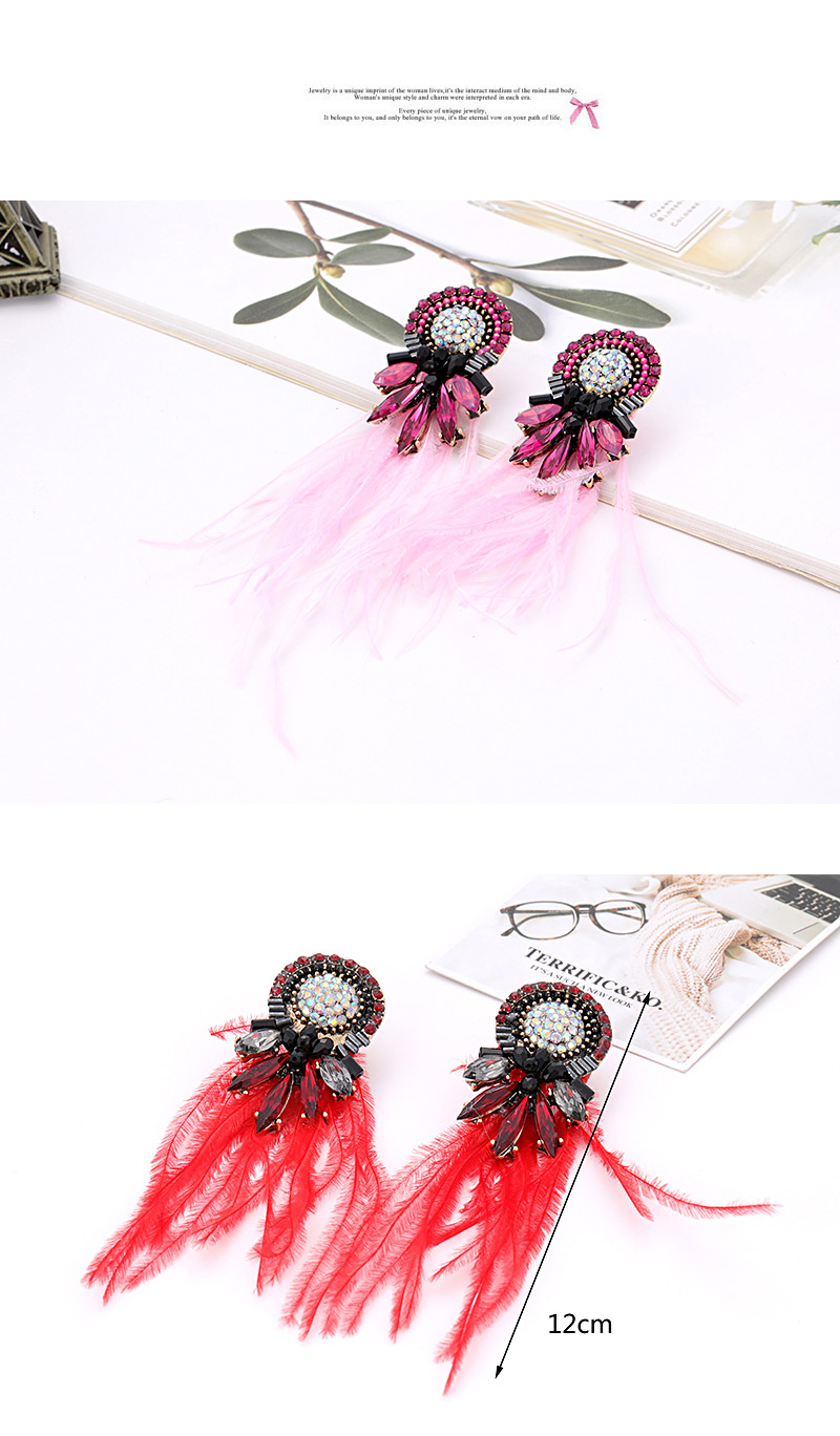 Vintage Pink Feather Decorated Long Tassel Earrings,Drop Earrings