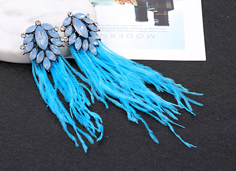 Vintage Blue Pure Color Design Long Tassel Earrings,Drop Earrings