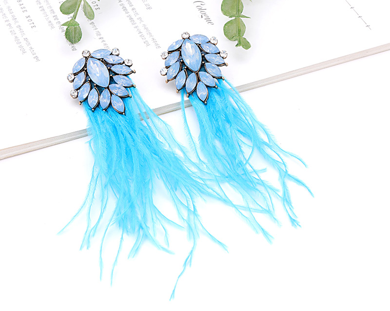 Vintage Blue Pure Color Design Long Tassel Earrings,Drop Earrings