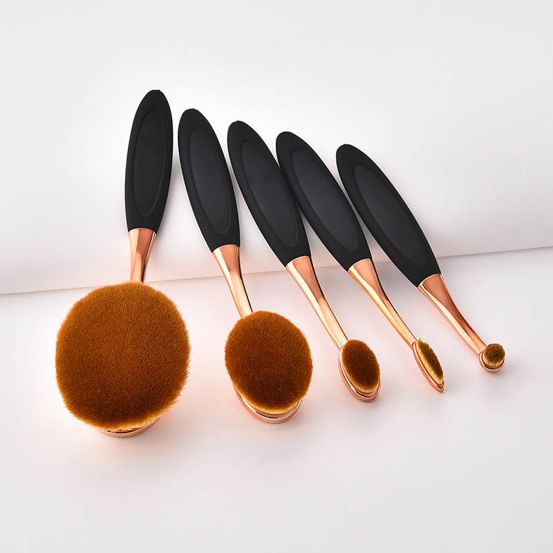 Fashion Rose Gold +black Round Shape Design Color Matching Cosmetic Brush(5pcs),Beauty tools