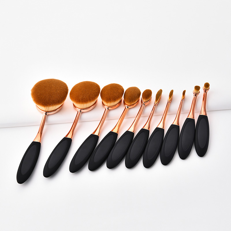 Fashion Rose Gold +black Color Matching Design Round Shape Cosmetic Brush(10pcs),Beauty tools