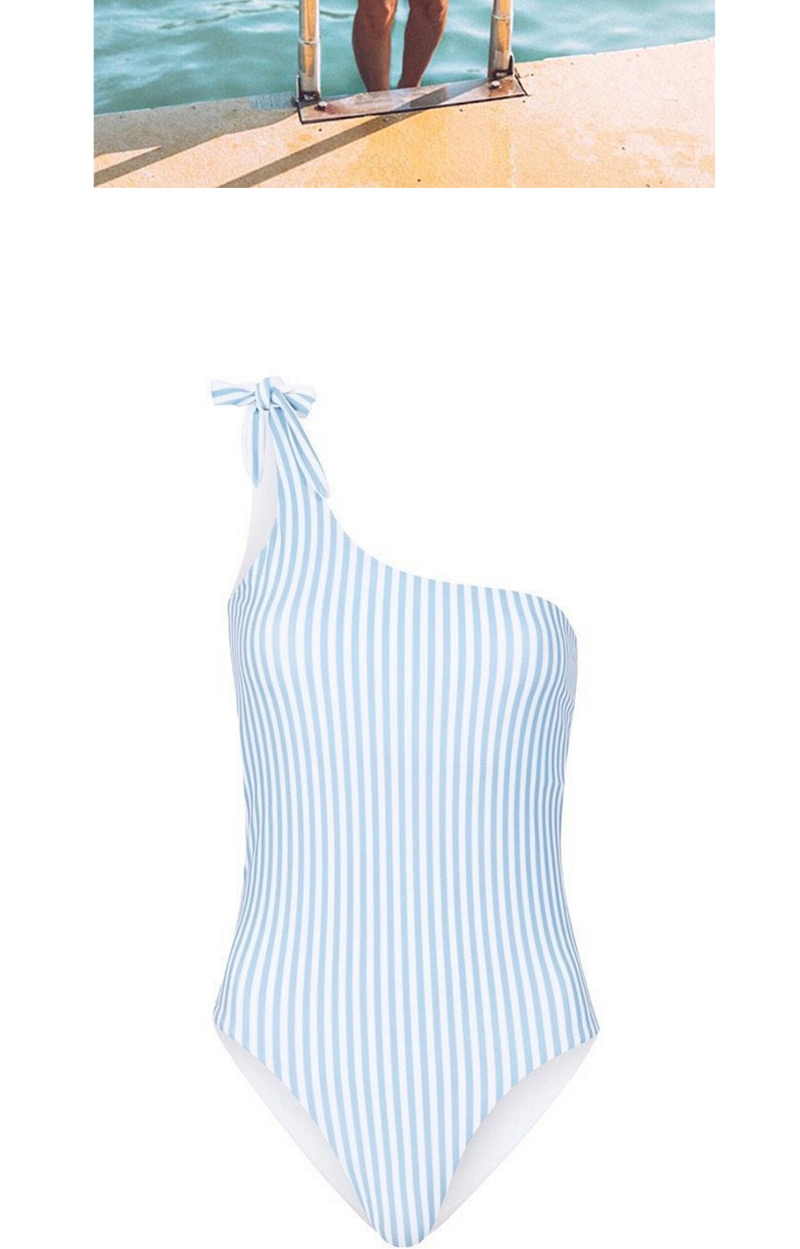 Fashion Blue Stripe Pattern Decorated Swimwear,One Pieces