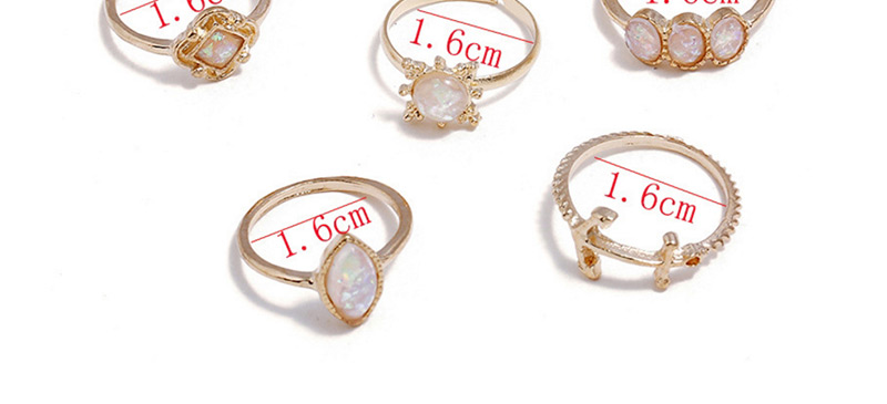 Elegant Gold Color Oval Shape Gemstone Decorated Ring(7pcs),Fashion Rings