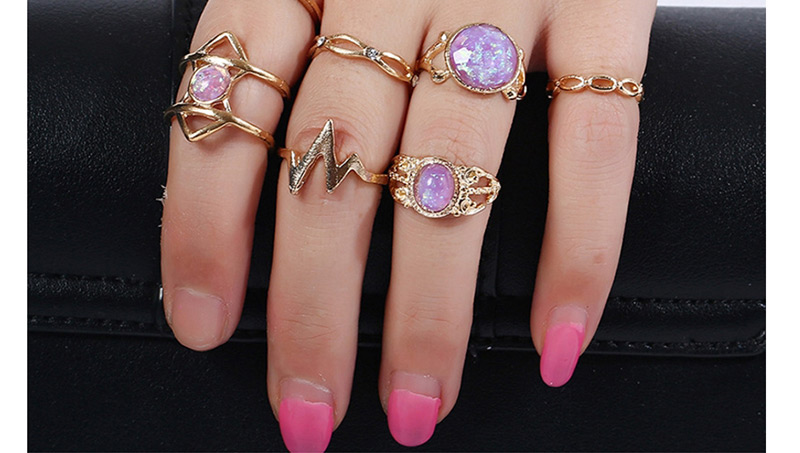 Elegant Gold Color Gemstone Decorated Hollow Out Ring(7pcs),Fashion Rings