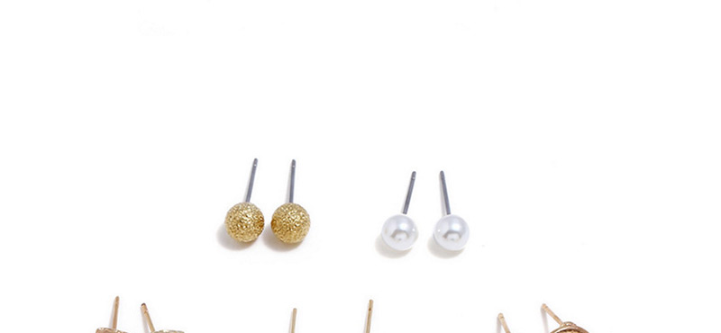 Elegant Gold Color Pearls&diamond Decorated Round Shape Earrings(7pcs),Earrings set