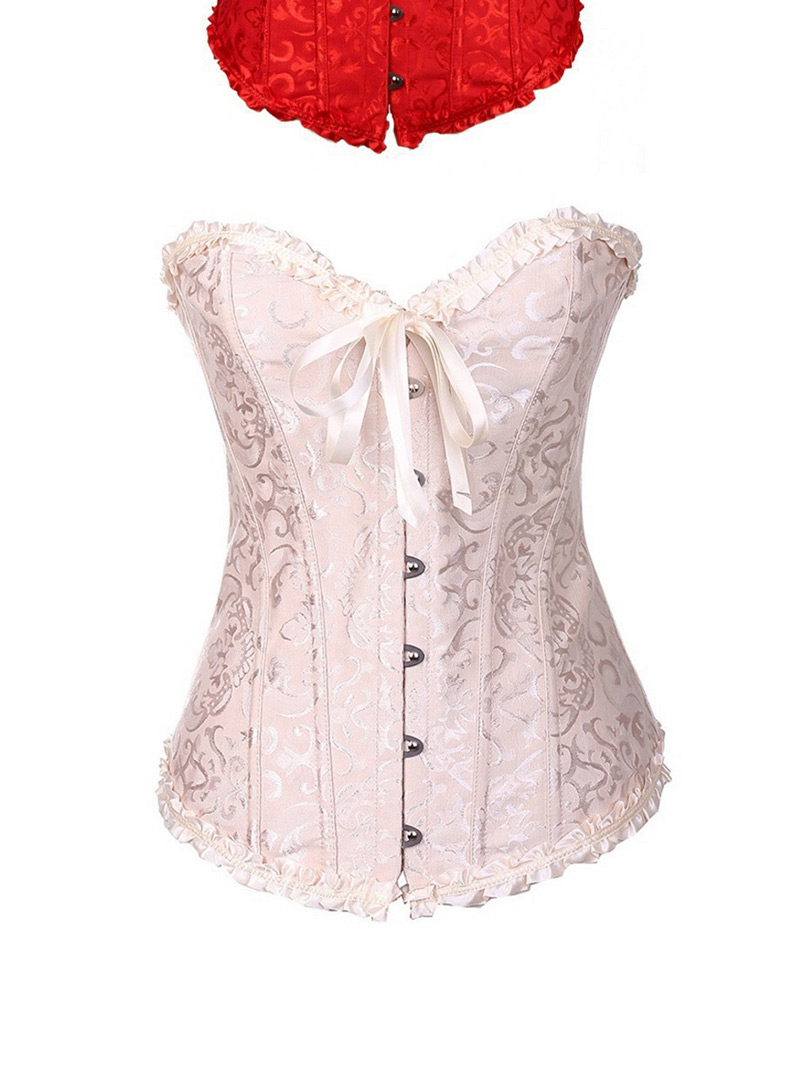 Sexy Beige Pure Color Decorated Corset,Shapewear