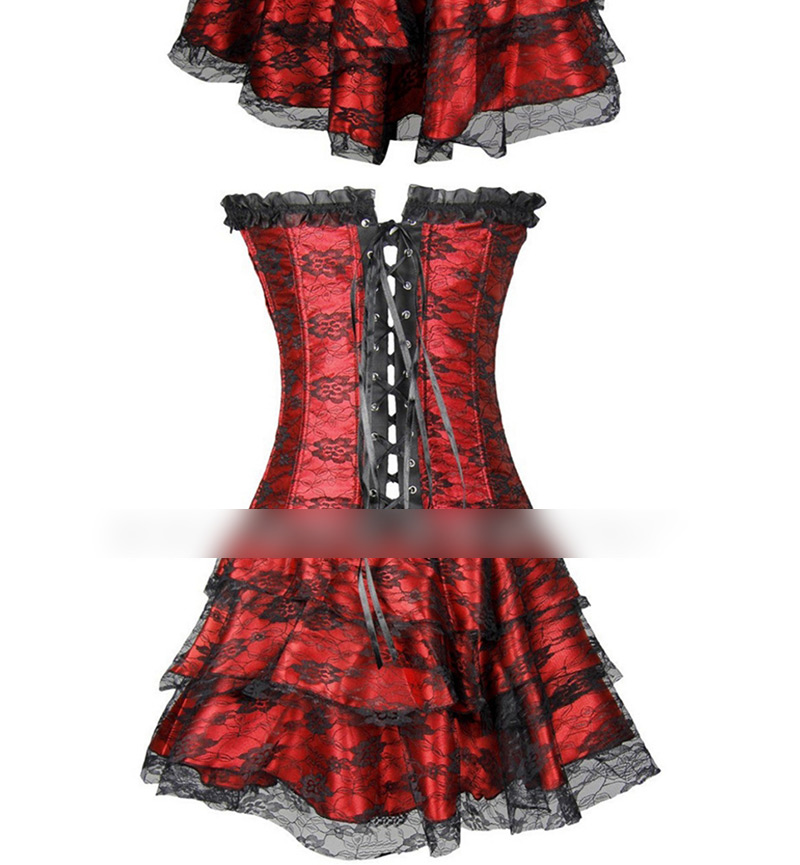 Sexy Red Lace Decorated Pure Color Corset (3 Pcs ),Shapewear