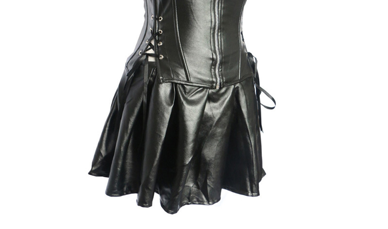 Fashion Black Zipper Decorated Pure Color Corset,Shapewear