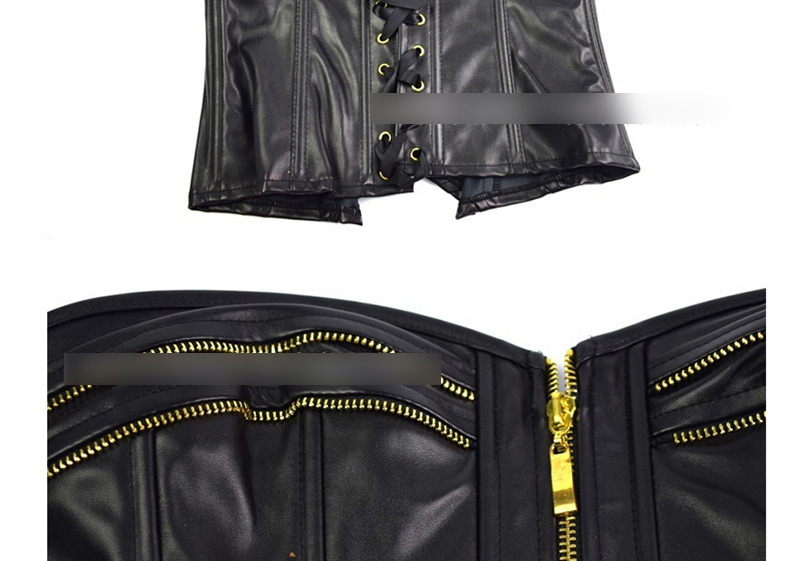 Fashion Black Zipper Decorated Pure Color Corset,Shapewear