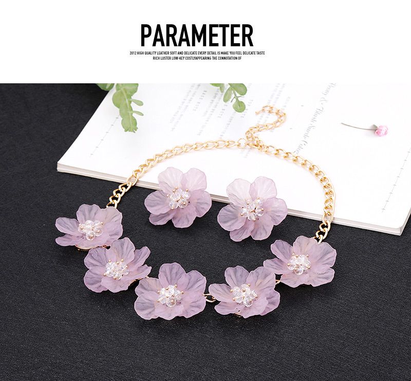Elegant Light Purple Beads&flower Decorated Pure Color Jewelry Sets,Jewelry Sets