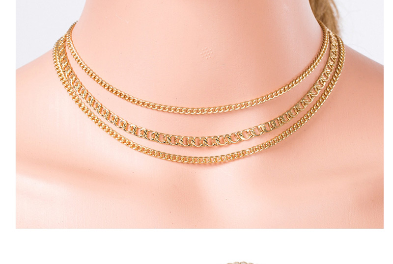Elegant Gold Color Pure Color Design Multi-layer Choker,Multi Strand Necklaces