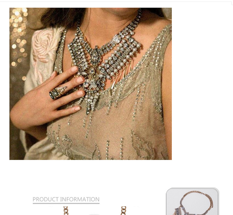 Elegant Silver Color Full Diamond Design Tassel Necklace,Bib Necklaces