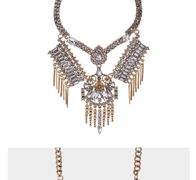 Elegant Silver Color Full Diamond Design Tassel Necklace,Bib Necklaces