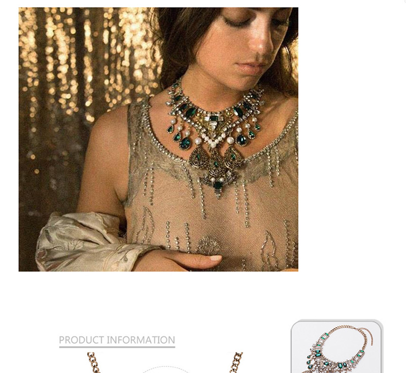 Elegant Gold Color Gemstone Decorated Hollow Out Necklace,Bib Necklaces