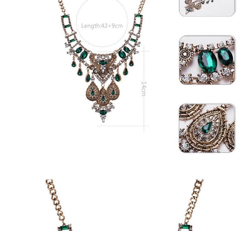 Elegant Gold Color Gemstone Decorated Hollow Out Necklace,Bib Necklaces
