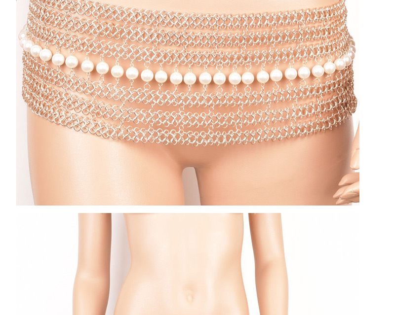 Elegant Gold Color Pearls Decorated Multi-layer Body Chain,Body Piercing Jewelry
