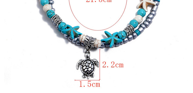 Elegant Blue Conch&starfish Decorated Double Layer Anklet,Beaded Bracelet