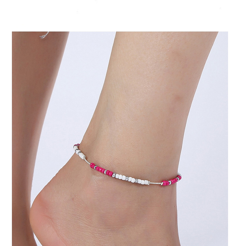 Elegant Plum Red+white Beads Decorated Color Matching Anklet,Beaded Bracelet