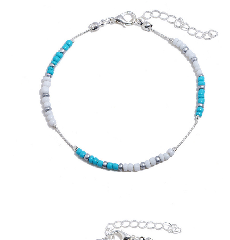 Elegant Blue+white Beads Decorated Color Matching Anklet,Beaded Bracelet