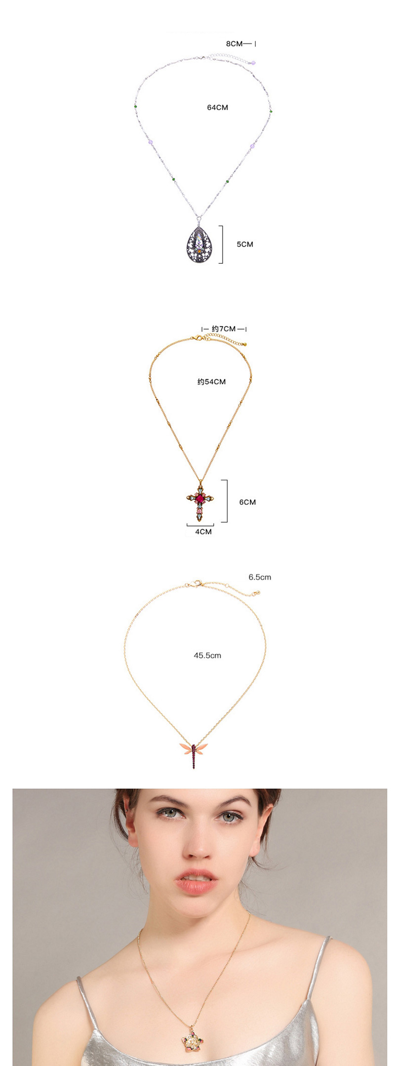 Elegant Gold Color Cross Shape Pendant Decorated Necklace,Pendants