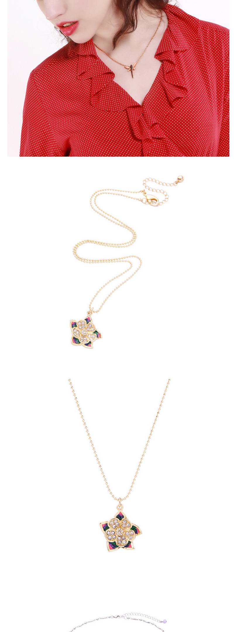 Elegant Gold Color Flower Pendant Decorated Necklace,Pendants