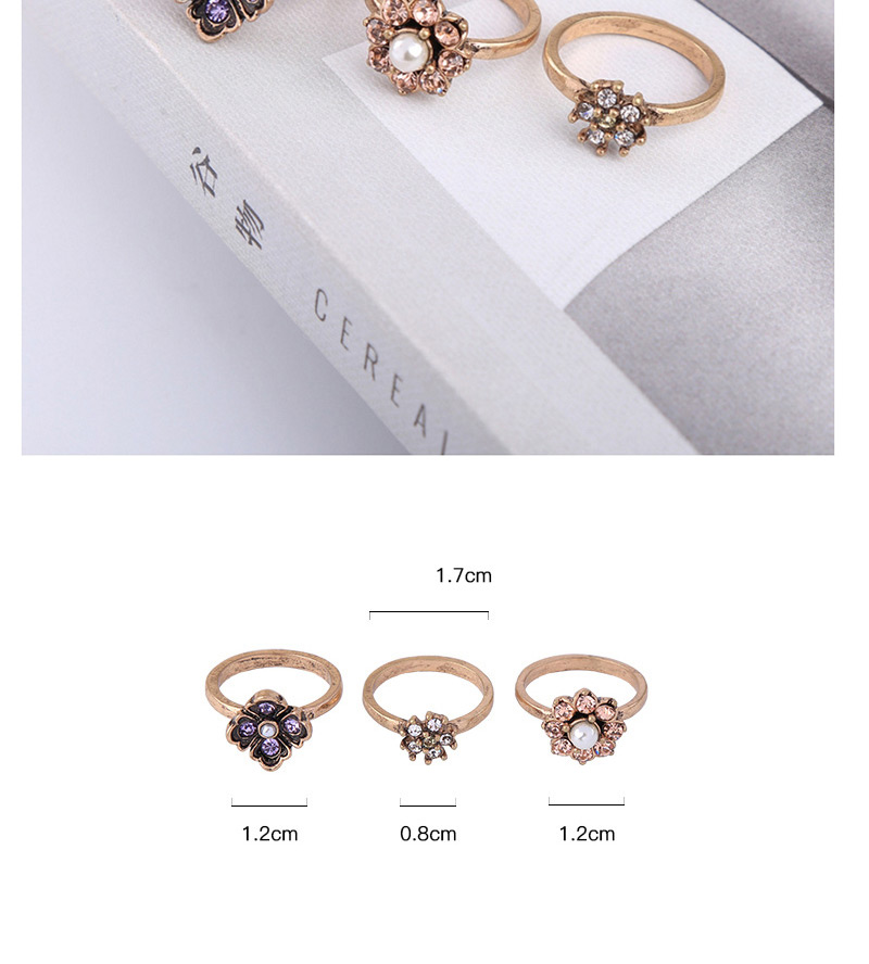 Elegant Gold Color Diamond&flowers Decorated Ring Sets(3pcs),Fashion Rings