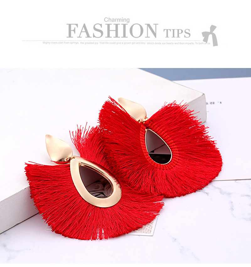 Elegant Red Water Drop Shape Design Tassel Earrings,Stud Earrings