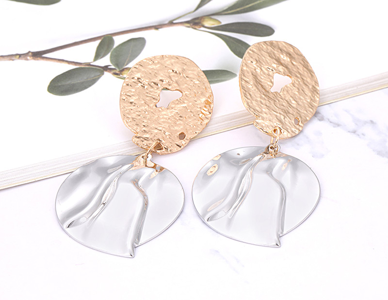 Elegant Gold Color+silver Color Leaf Shape Design Color Matching Earrings,Stud Earrings