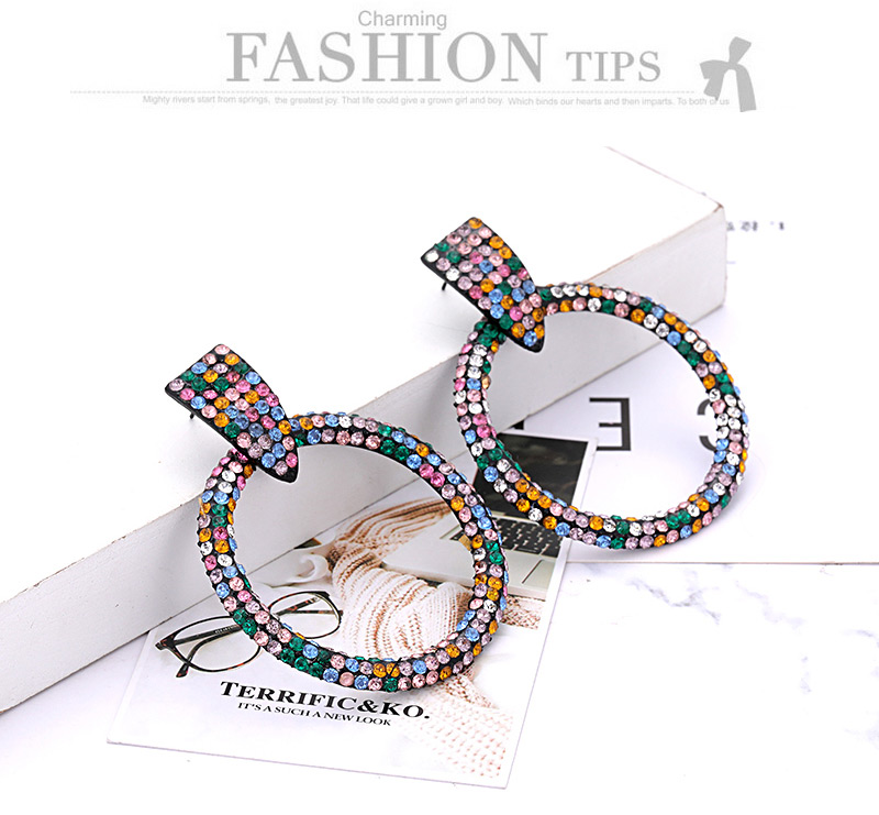 Elegant Multi-color Full Diamond Design Round Shape Earrings,Hoop Earrings