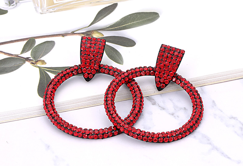 Elegant Red Full Diamond Design Round Shape Earrings,Hoop Earrings