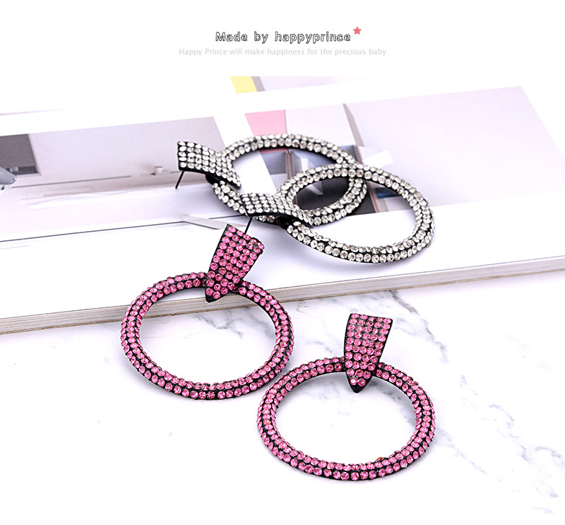 Elegant Pink Full Diamond Design Round Shape Earrings,Hoop Earrings