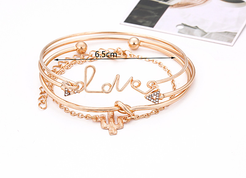 Elegant Gold Color Letter Love Decorated Pure Color Bracelet(4pcs),Fashion Bangles