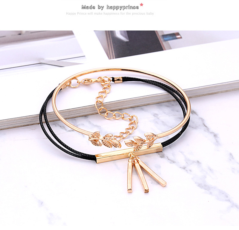 Elegant Gold Color Leaf Decorated Multi-layer Bracelet(3pcs),Fashion Bangles