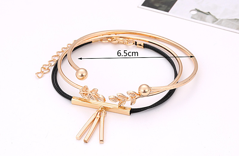 Elegant Gold Color Leaf Decorated Multi-layer Bracelet(3pcs),Fashion Bangles