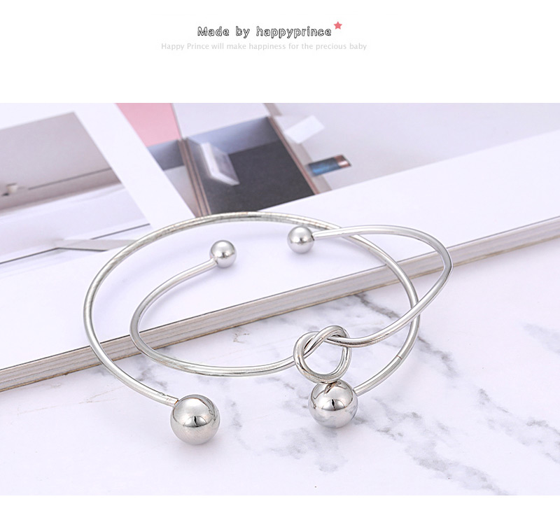 Elegant Silver Color Balls Decorated Pure Color Bracelet(3pcs),Fashion Bangles