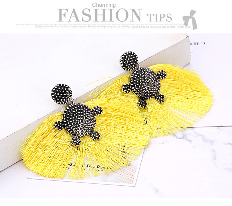 Elegant Yellow Tortoise Decorated Tassel Earrings,Stud Earrings