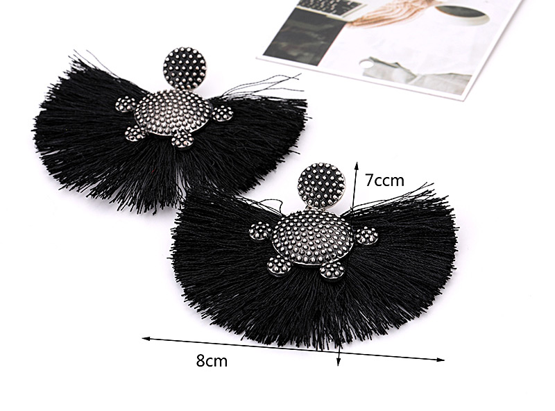 Elegant Black Tortoise Decorated Tassel Earrings,Stud Earrings