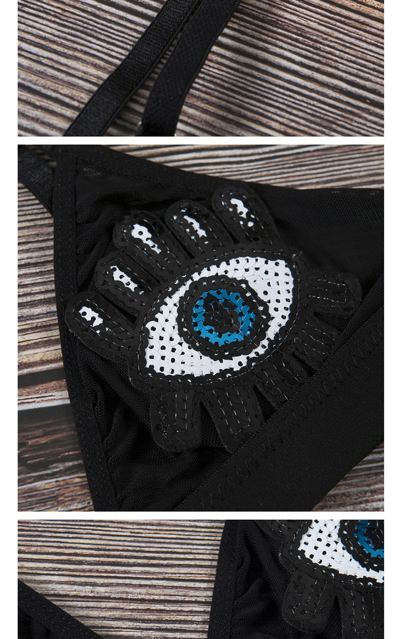 Sexy Black Embroidered Eyes Design Pure Color Underwear,SLEEPWEAR & UNDERWEAR