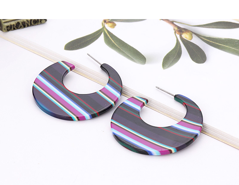 Fashion Multi-color Stripe Pattern Decorated Round Shape Earrings,Hoop Earrings