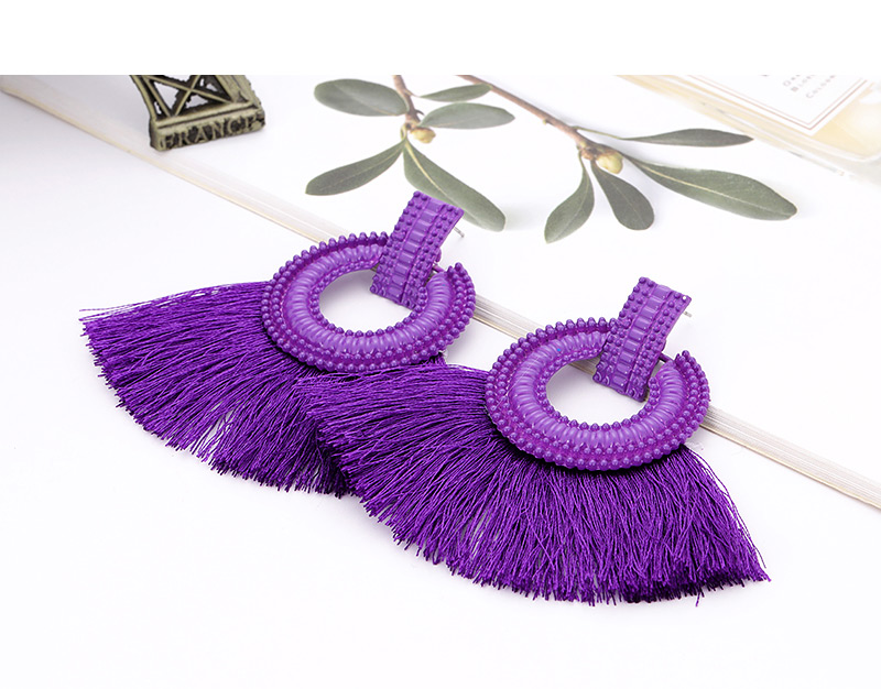 Fashion Purple Pure Color Design Tassel Earrings,Hoop Earrings