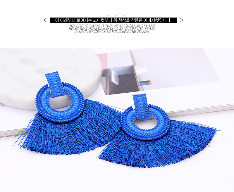 Fashion Sapphire Blue Pure Color Design Tassel Earrings,Hoop Earrings