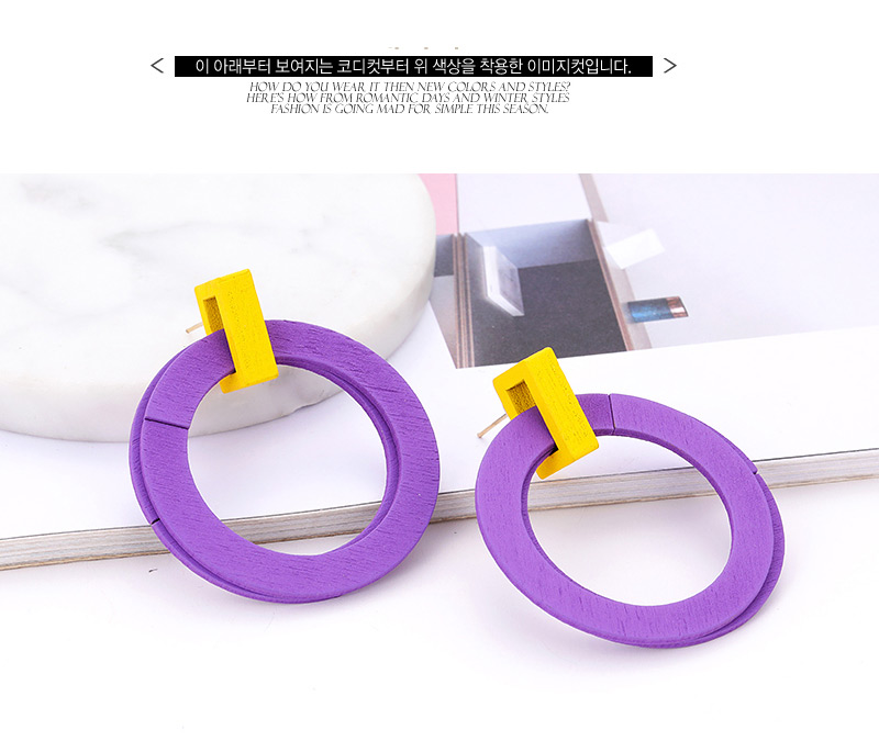 Fashion Purple Circular Ring Decorated Simple Earrings,Hoop Earrings