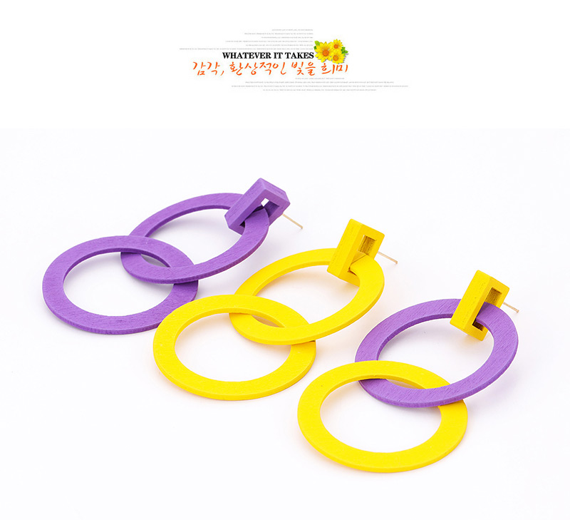 Fashion Yellow+purple Double Circular Ring Decorated Earrings,Hoop Earrings