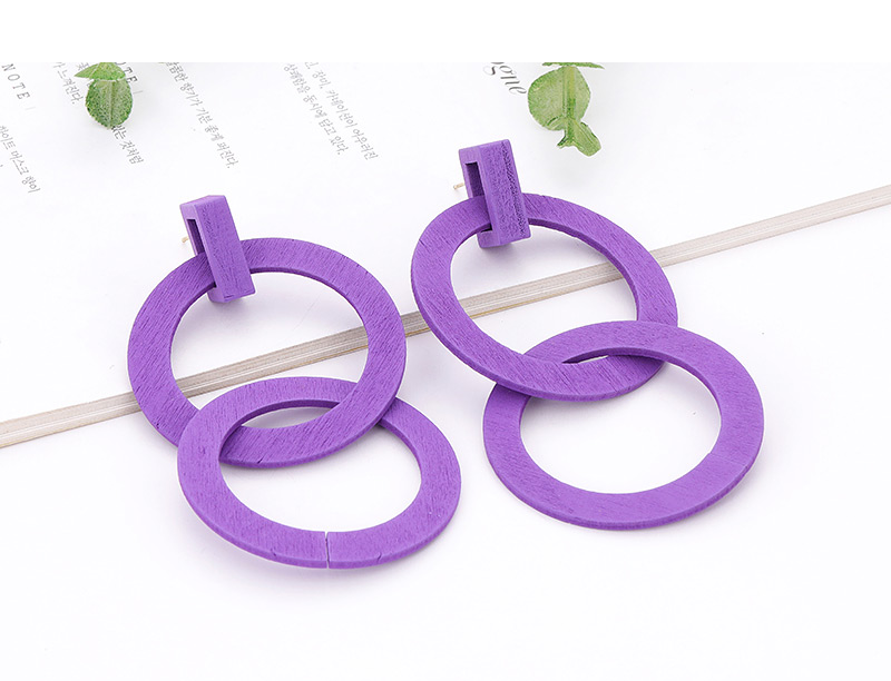 Fashion Purple Double Circular Ring Decorated Earrings,Hoop Earrings