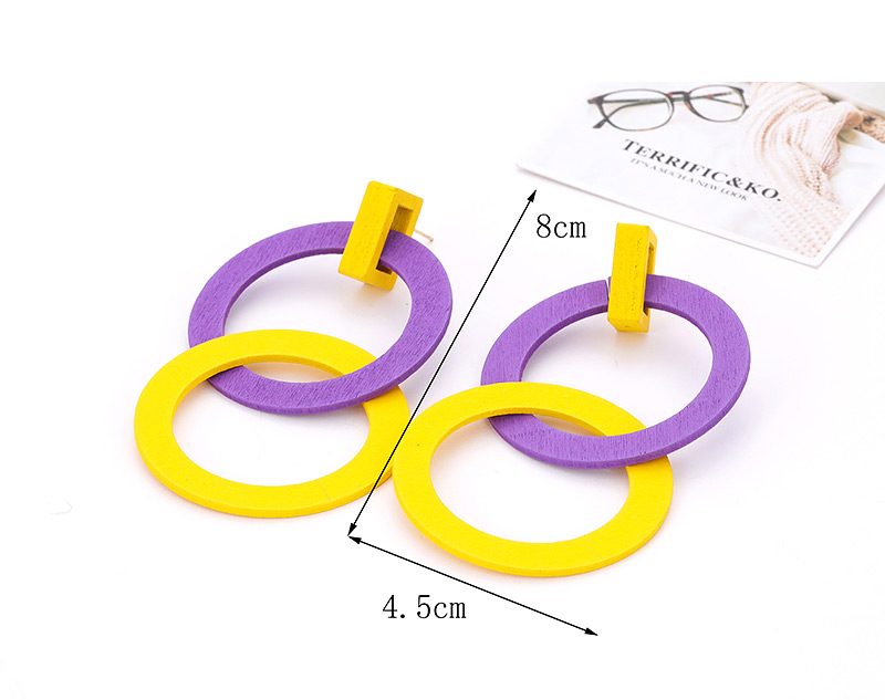Fashion Yellow+purple Double Circular Ring Decorated Earrings,Hoop Earrings
