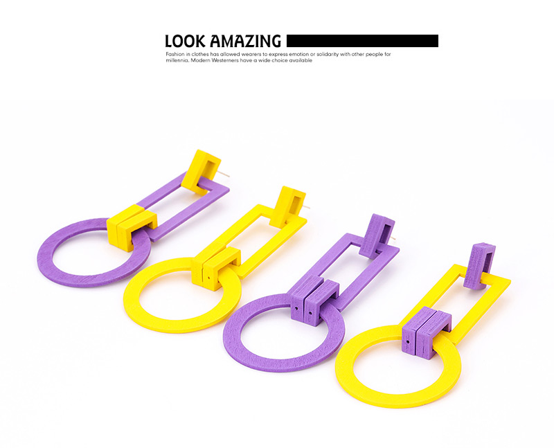 Fashion Purple Geometric Shape Design Long Earrings,Hoop Earrings