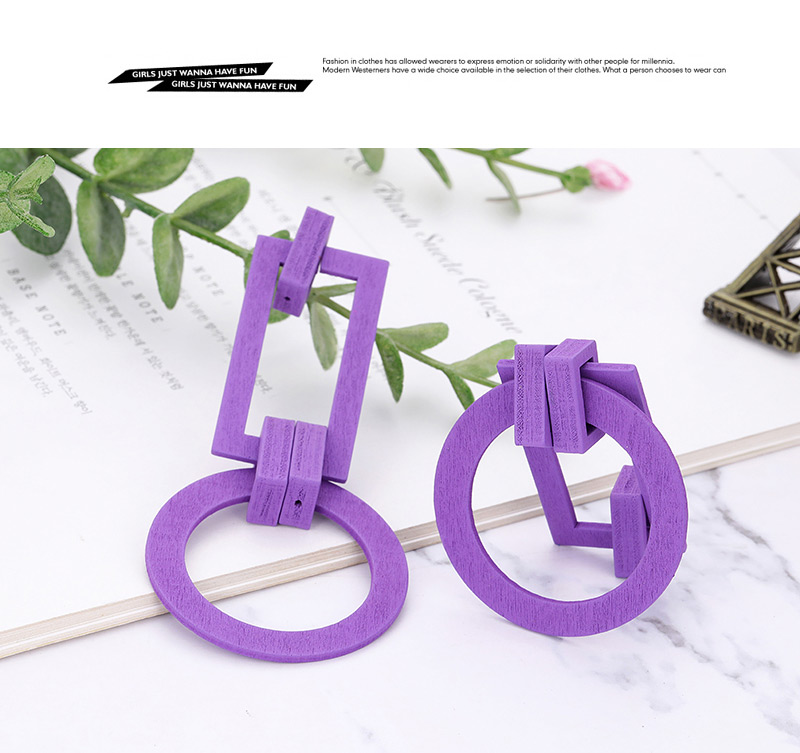 Fashion Purple Geometric Shape Design Long Earrings,Hoop Earrings