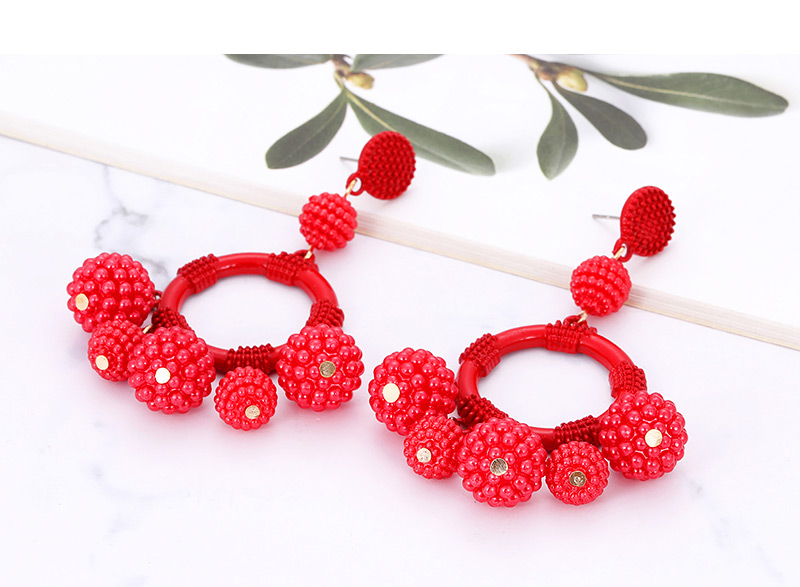 Fashion Plum Red Full Pearls Decorated Round Shape Earrings,Drop Earrings