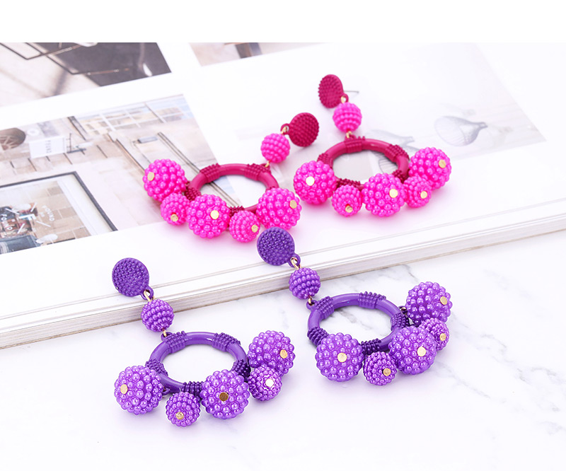 Fashion Purple Full Pearls Decorated Round Shape Earrings,Drop Earrings