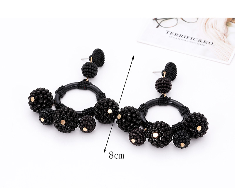 Fashion Black Full Pearls Decorated Round Shape Earrings,Drop Earrings